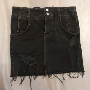Free People Distressed Black Mini Skirt